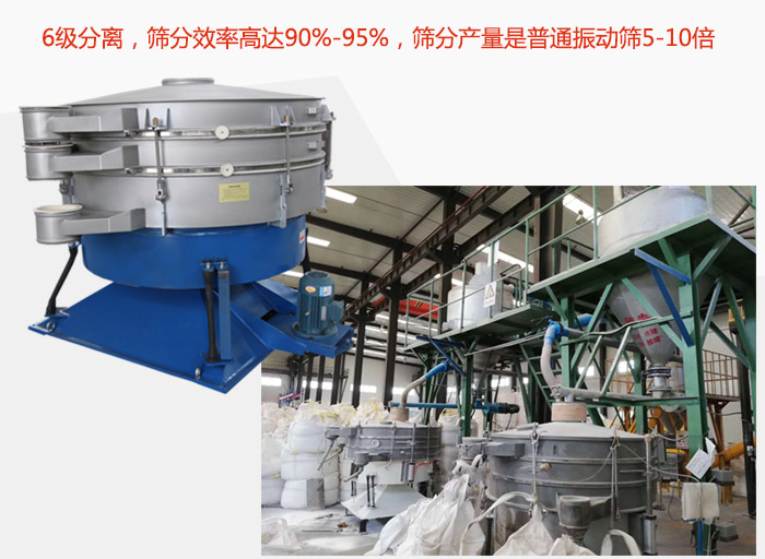 搖擺篩采用6級(jí)分離，篩分效率高達(dá)90%-95%，篩分產(chǎn)量是普通振動(dòng)篩5-10倍