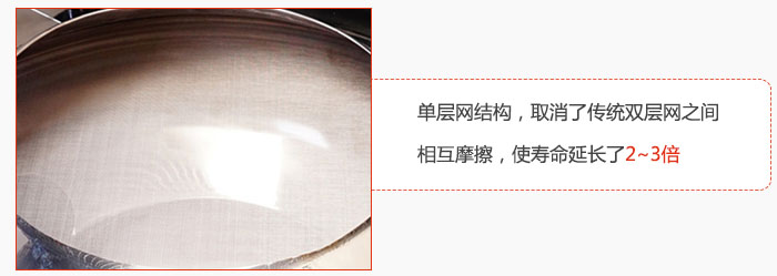 單層網(wǎng)結(jié)構(gòu)，取消了傳統(tǒng)雙層網(wǎng)之間相互摩擦，使壽命延長了2~3倍