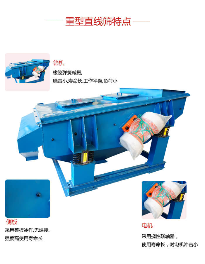 重型直線篩：篩機(jī)，側(cè)板，電機(jī)展示圖