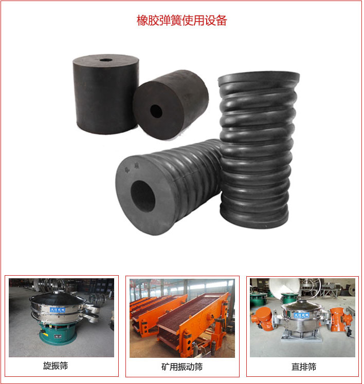 橡膠彈簧適用設(shè)備：旋振篩，礦用振動(dòng)篩，直排篩等