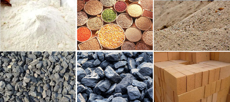 風(fēng)冷式直線振動(dòng)篩可篩分物料有：耐火材料，糧食，沙土，石子等。