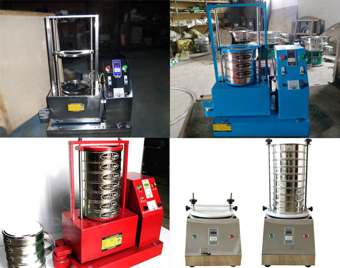 三種不同類型的試驗篩，區(qū)別控制臺在下部或在右側(cè)。材質(zhì)為不銹鋼和碳鋼兩種，碳鋼材質(zhì)做了噴漆有：紅色和藍色兩種。