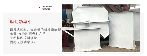 TD型斗式提升機驅動力小，無回料等特點展示圖。