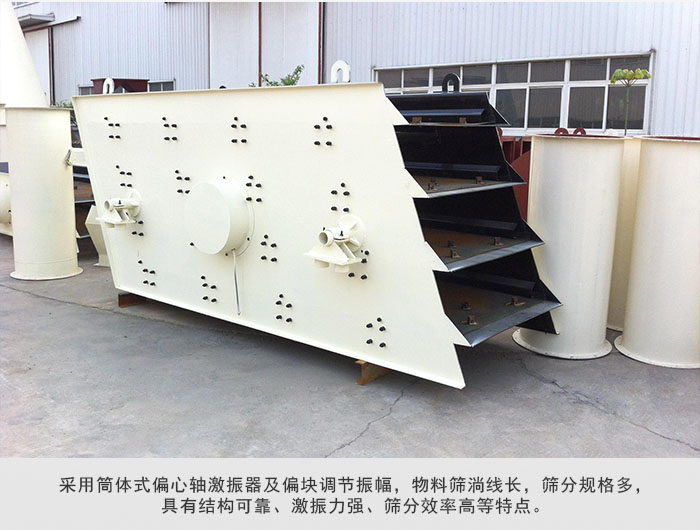 圓振動(dòng)篩 采用筒體式偏心軸激振器及偏心塊調(diào)節(jié)振幅。