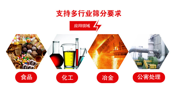 旋振篩適用的行業(yè)：食品行業(yè)，化工行業(yè)，冶金行業(yè)，公害處理等。