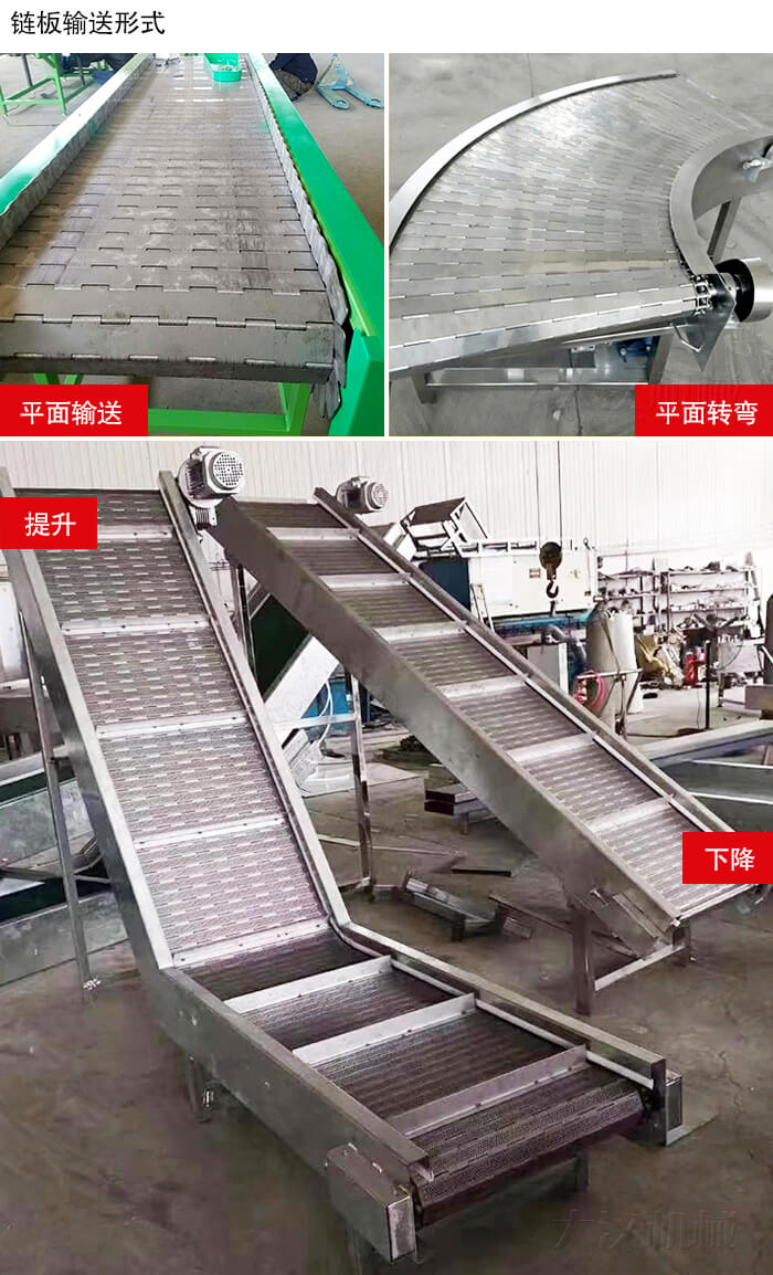鏈板輸送機(jī)平面輸送，平面拐彎，提升等運(yùn)行現(xiàn)場圖片